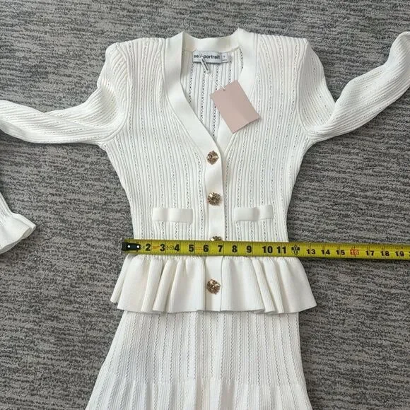 NWT SELF-Portrait WHITE KNIT PEPLUM MINI DRESS Medium - www.gaesca.com